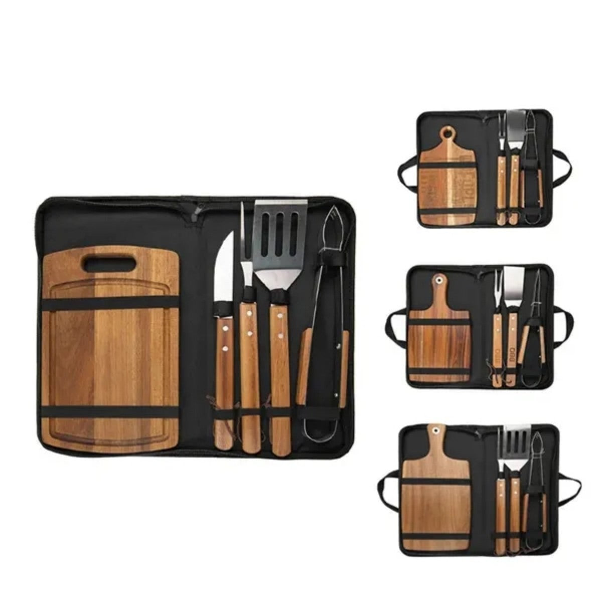 HUPSTL969 Wooden BBQ Tool Set with Chopping Board