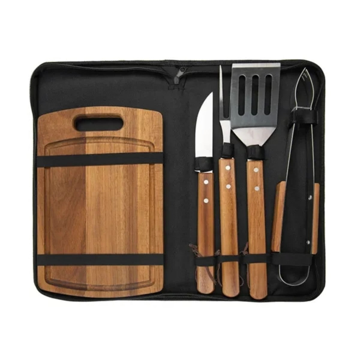 HUPSTL969 Wooden BBQ Tool Set with Chopping Board