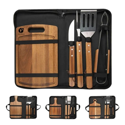 HUPSTL969 Wooden BBQ Tool Set with Chopping Board