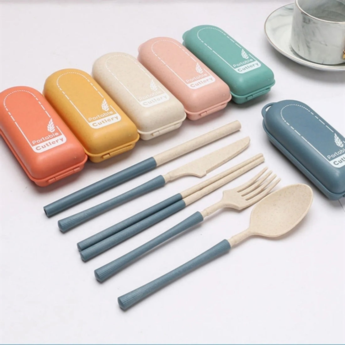 HUPSTL971 Wheat-plastic Reusable Utensil Set 7PCS