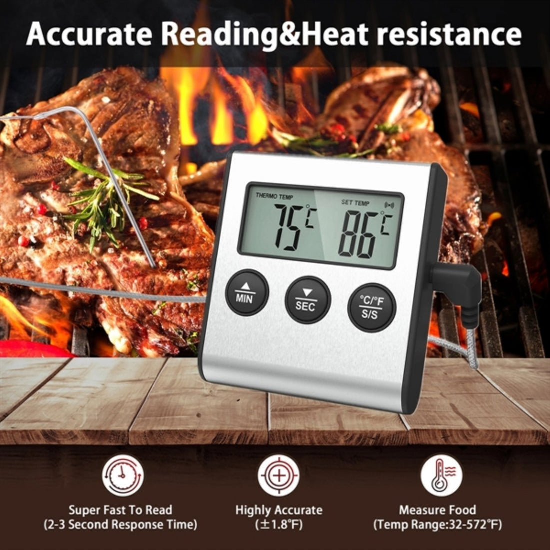 HUPSTL972 Kitchen Lcd Digital Food Thermometer