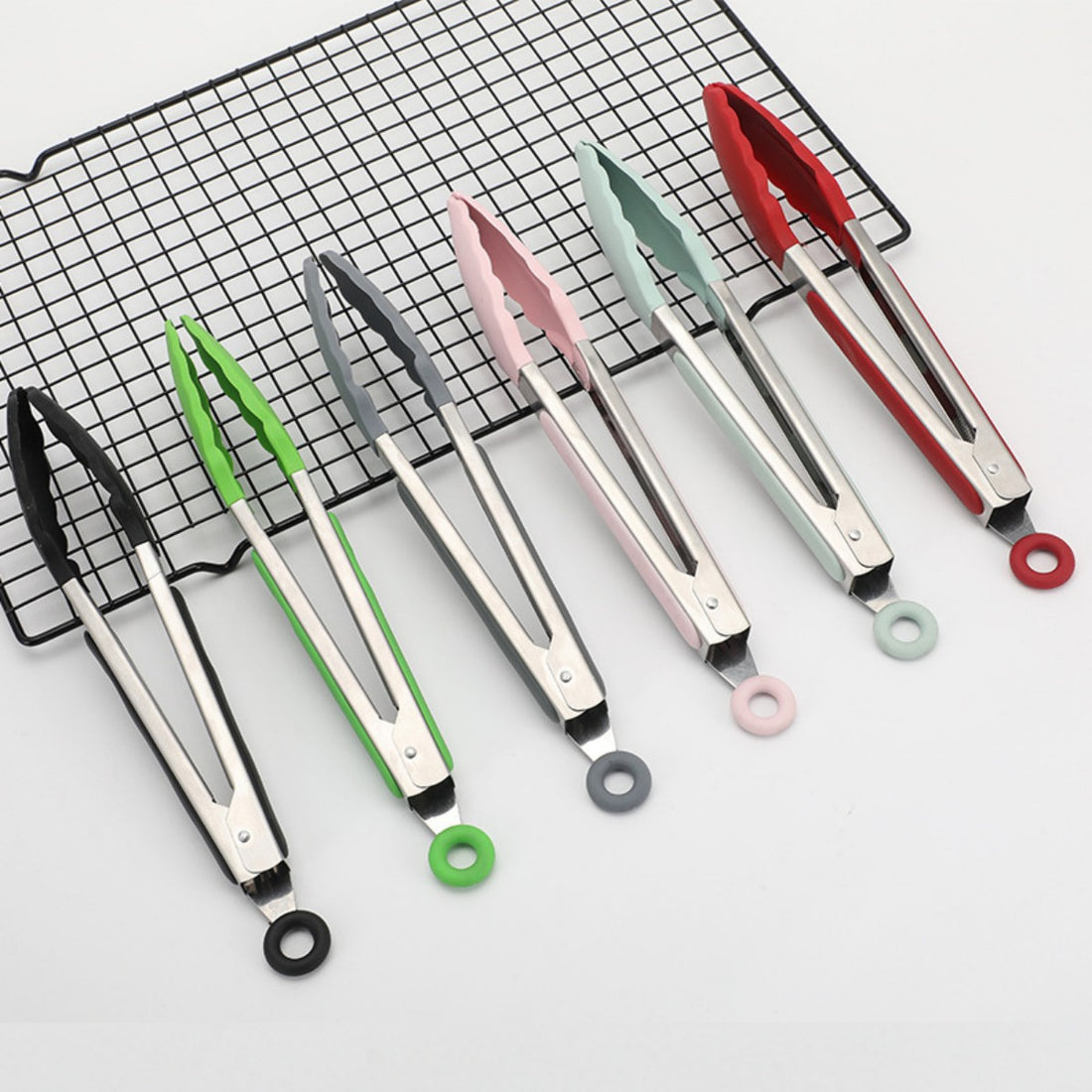 HUPSTL981 Stainless Steel Locking Kitchen Tongs With Silicone Tips Set