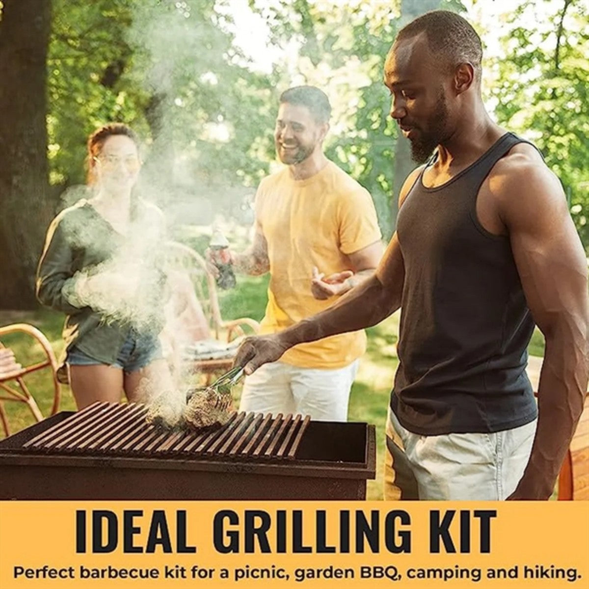 HUPSTL984 9 Packs Stainless Steel BBQ Grill Tool Set With Storage Bag