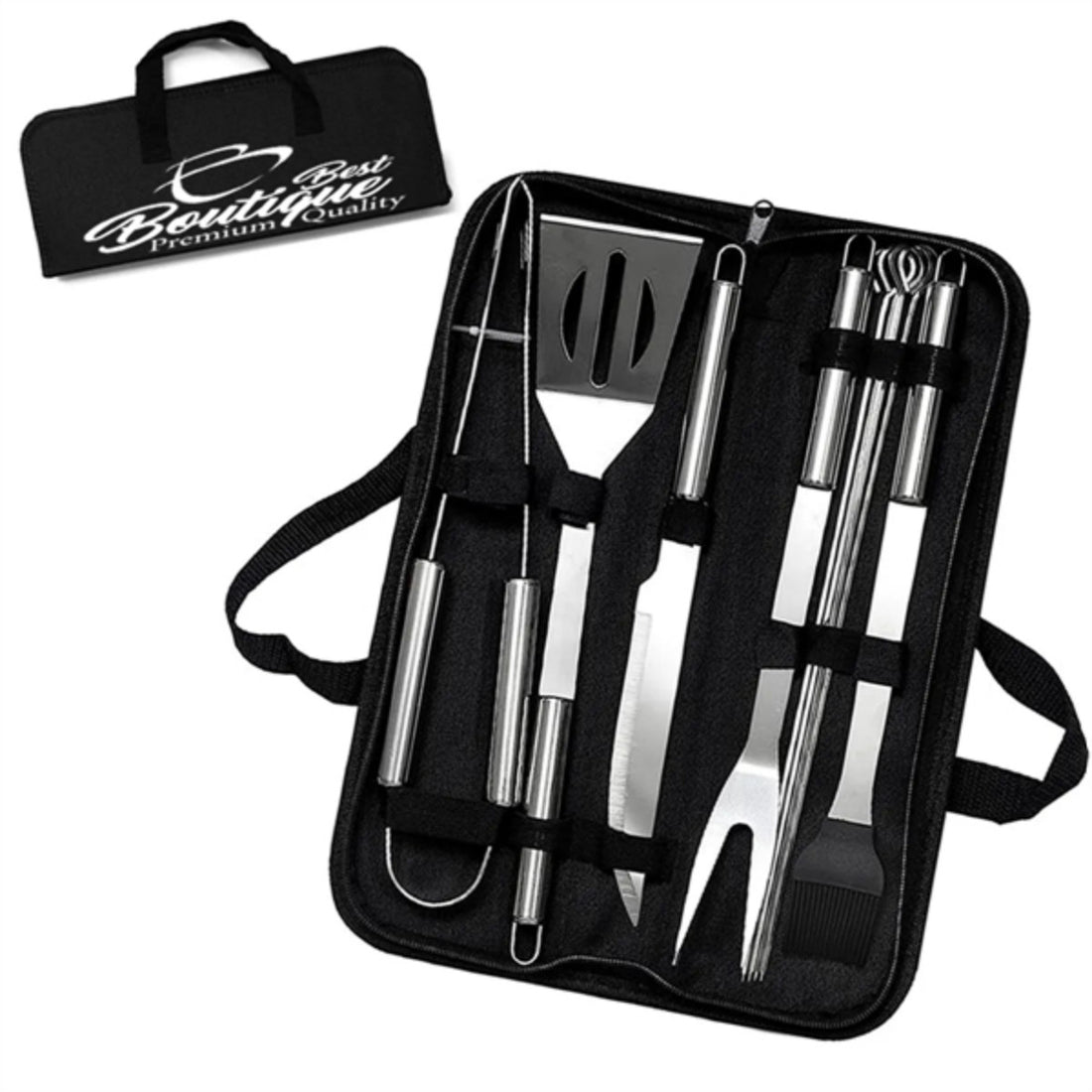 HUPSTL984 9 Packs Stainless Steel BBQ Grill Tool Set With Storage Bag