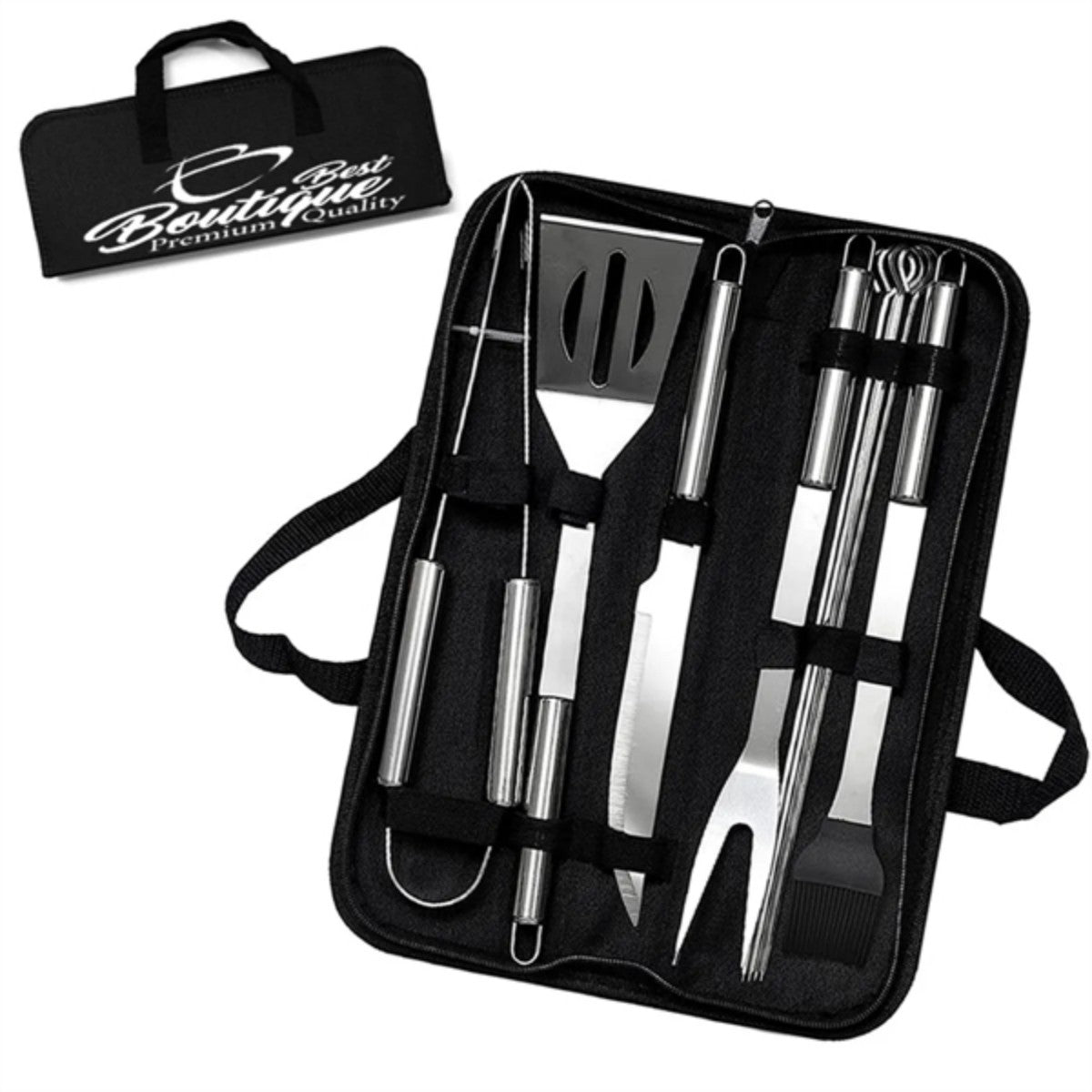 HUPSTL984 9 Packs Stainless Steel BBQ Grill Tool Set With Storage Bag