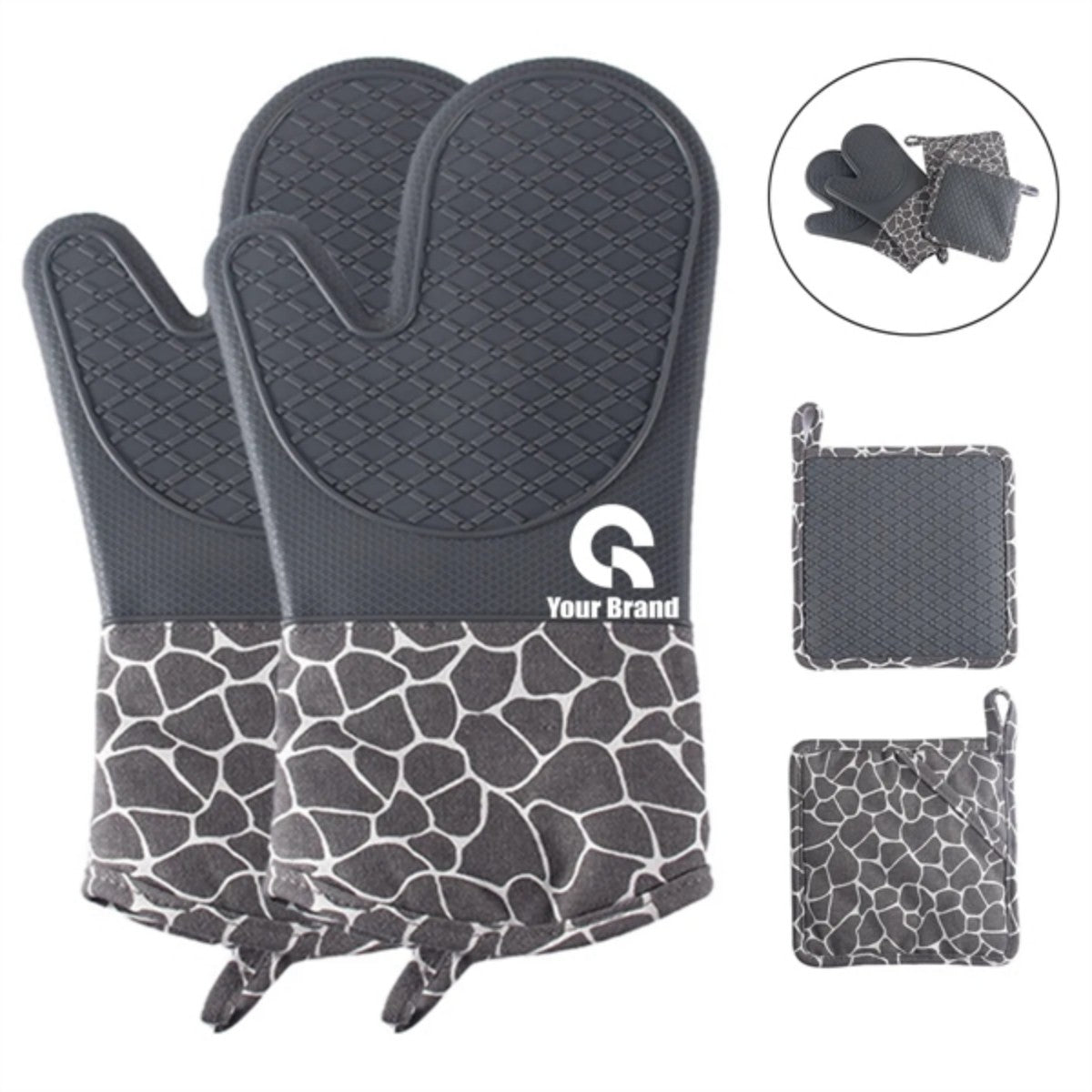 HUPSTL985 Soft Anti Slip Solid Silicone Oven Mitts And Pot Holders Set