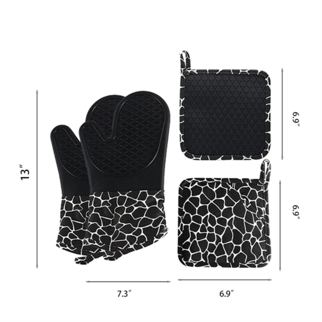 HUPSTL985 Soft Anti Slip Solid Silicone Oven Mitts And Pot Holders Set