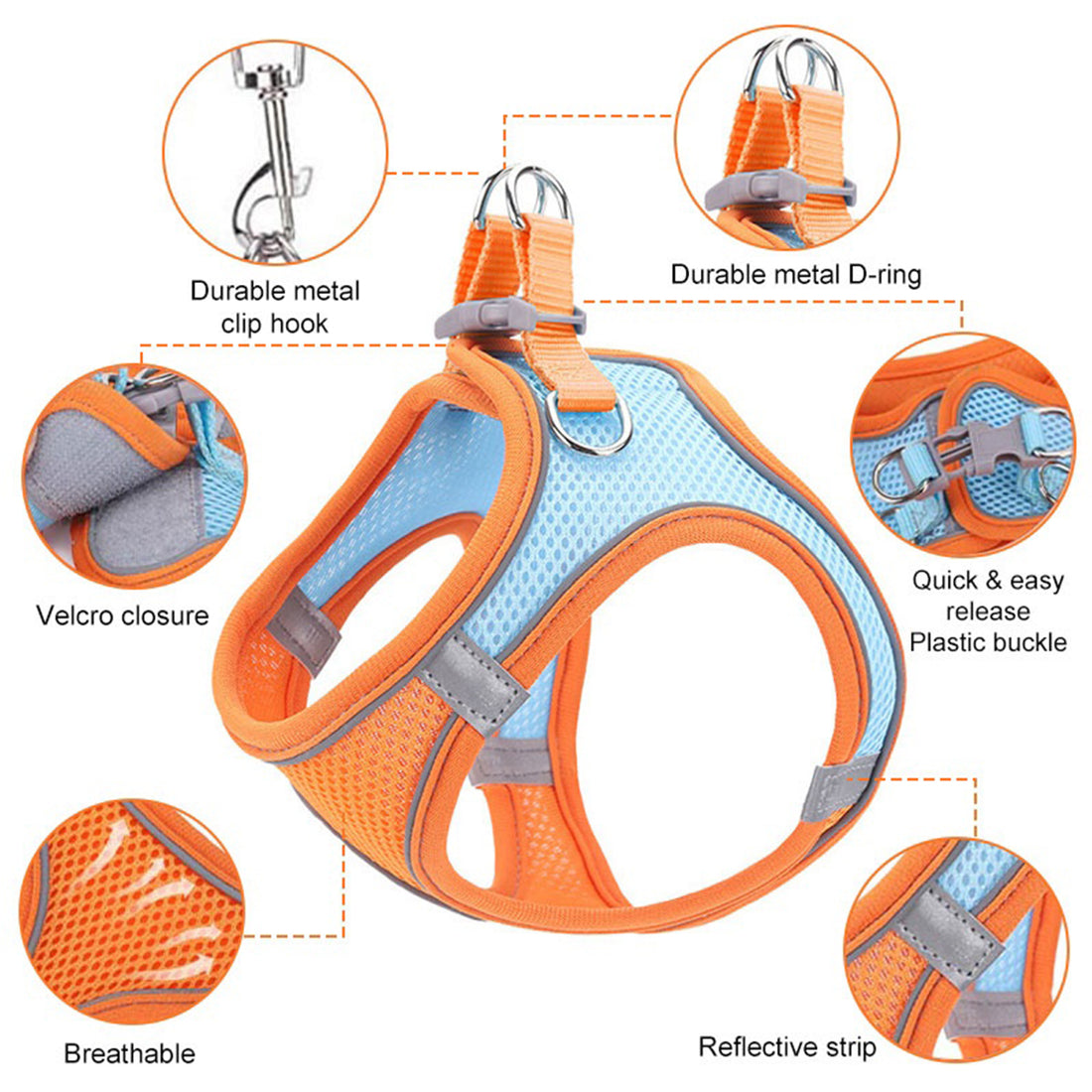 SUPSAS128 Adjustable Reflective Pet Harness with Leash