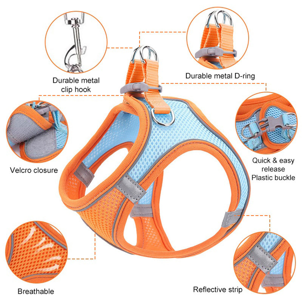 SUPSAS128 Adjustable Reflective Pet Harness with Leash