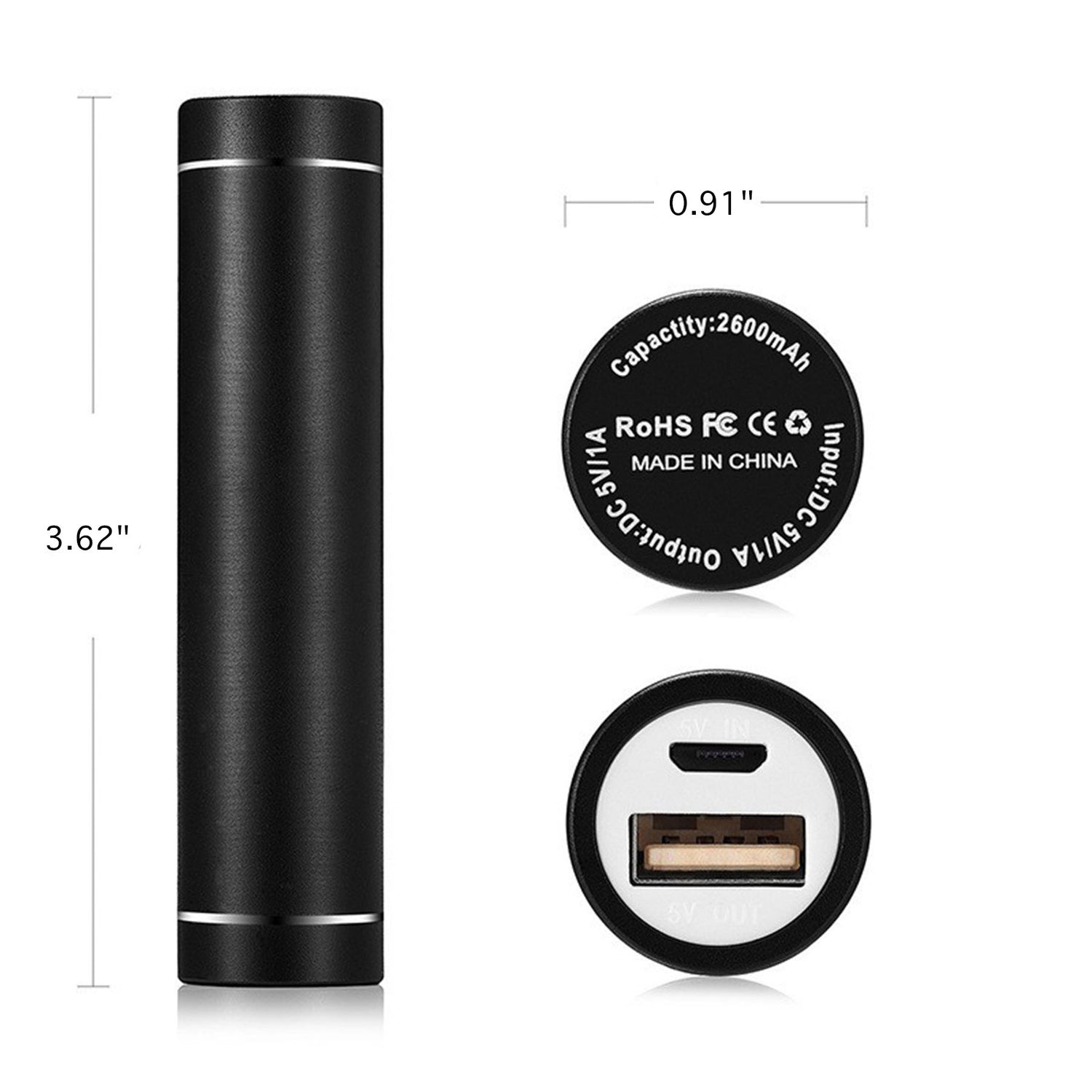 SUPSAW105 2600mAh Tragbares Zylinder-Powerbank-Ladegerät aus Metall