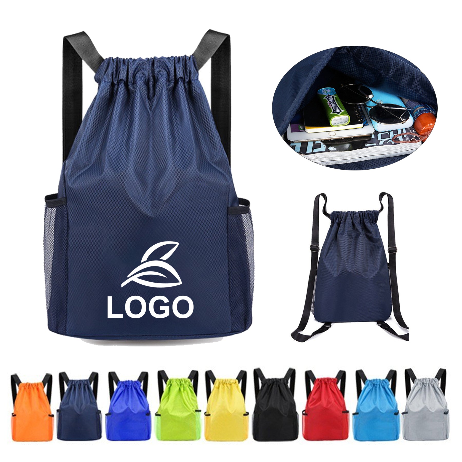 SUPSAW56 Wide Shoulder Strap Drawstring Backpack