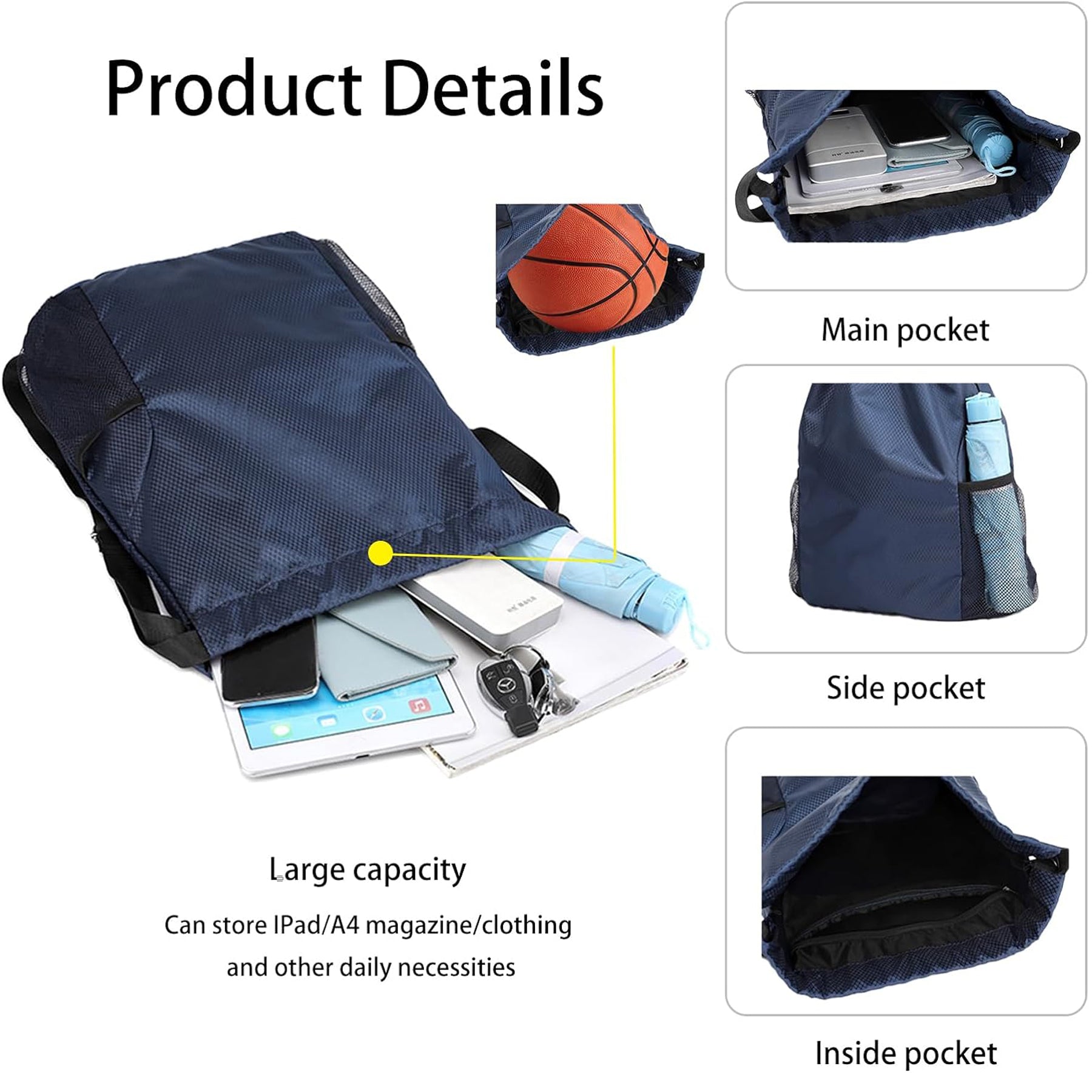 SUPSAW56 Wide Shoulder Strap Drawstring Backpack