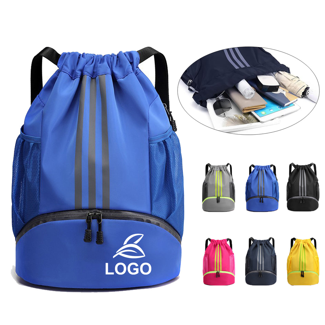 SUPSAW59 Side Mesh Pockets Drawstring Backpack