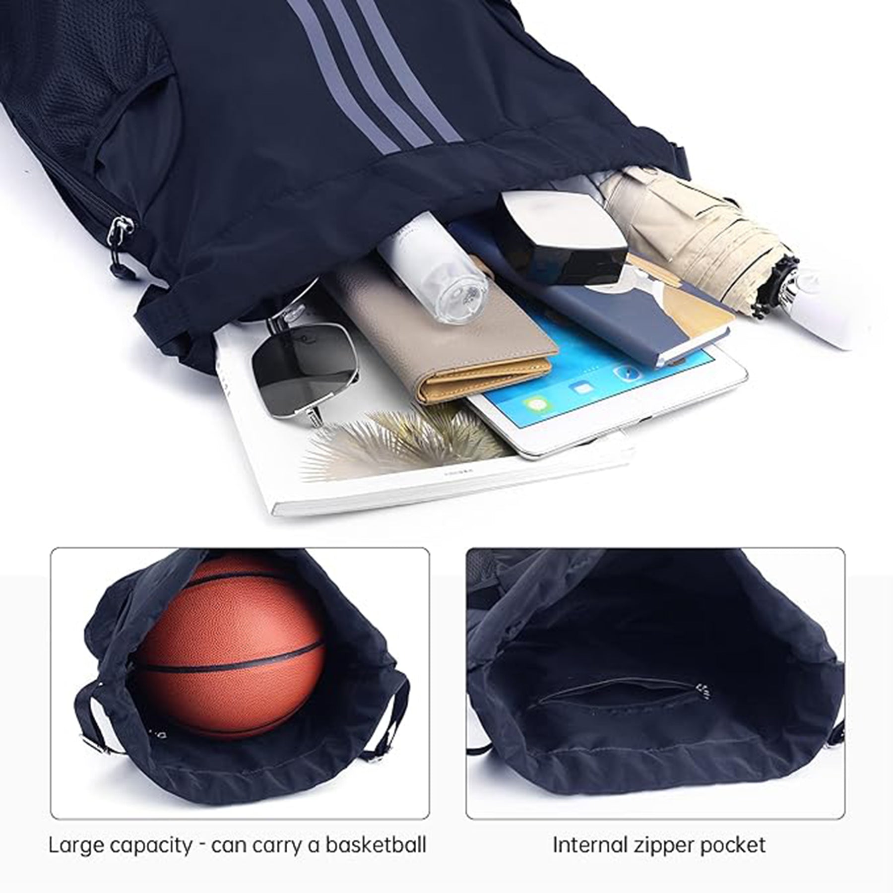 SUPSAW59 Side Mesh Pockets Drawstring Backpack
