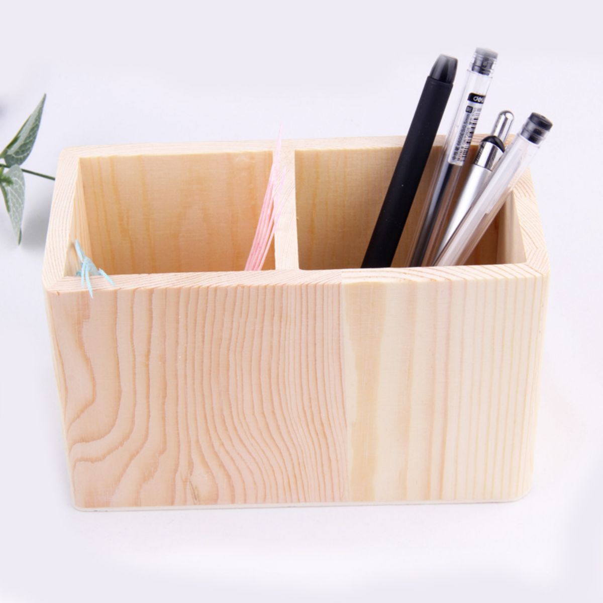 SUPSBY09 Wood Pen Pencil Holder Cup with 2 Compartments for Desktop Storage, Multipurpose Store TV Remote, Office Supplies