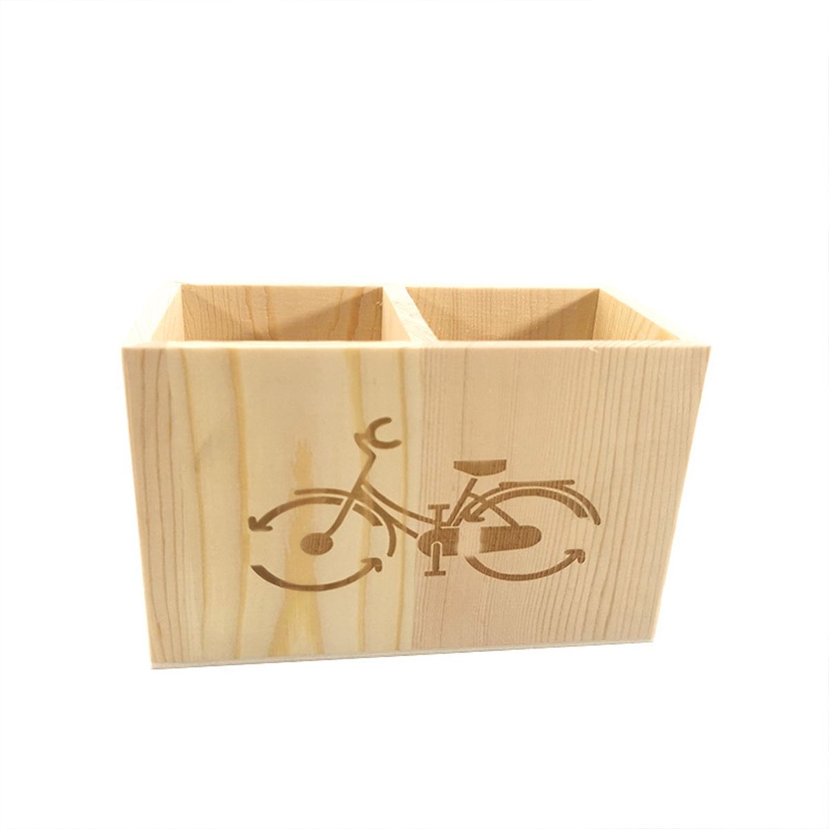 SUPSBY09 Wood Pen Pencil Holder Cup with 2 Compartments for Desktop Storage, Multipurpose Store TV Remote, Office Supplies