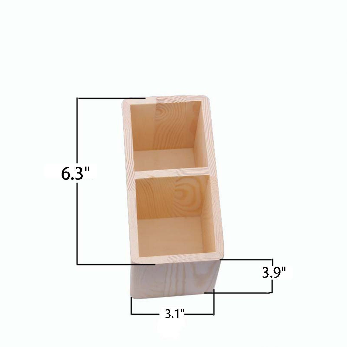 SUPSBY09 Wood Pen Pencil Holder Cup with 2 Compartments for Desktop Storage, Multipurpose Store TV Remote, Office Supplies