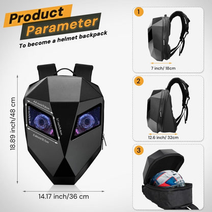 SUPSBY58 LED Knight Backpack,Motorcycle Riding Backpack Hard Shell Travel Bag Laptop Bag DIY Helmet Bag Daypack for Travelling Camping Cycling Storage Bag,carbon fiber