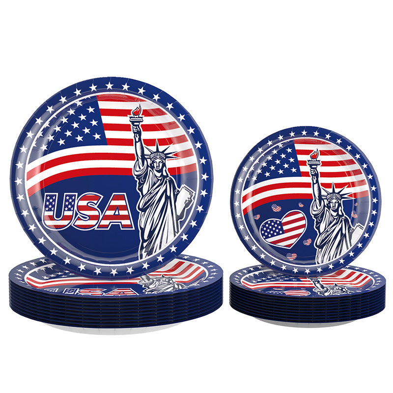 SUPSCW16 4th of July Party, 133pcs American Flag Independence Day Tableware Set, Patriotic Paper Plates and Napkins,Tablecloths,Cups, Knife, fork, spoon, Flatware Set for Patriotic Party Supplies, Serve 20