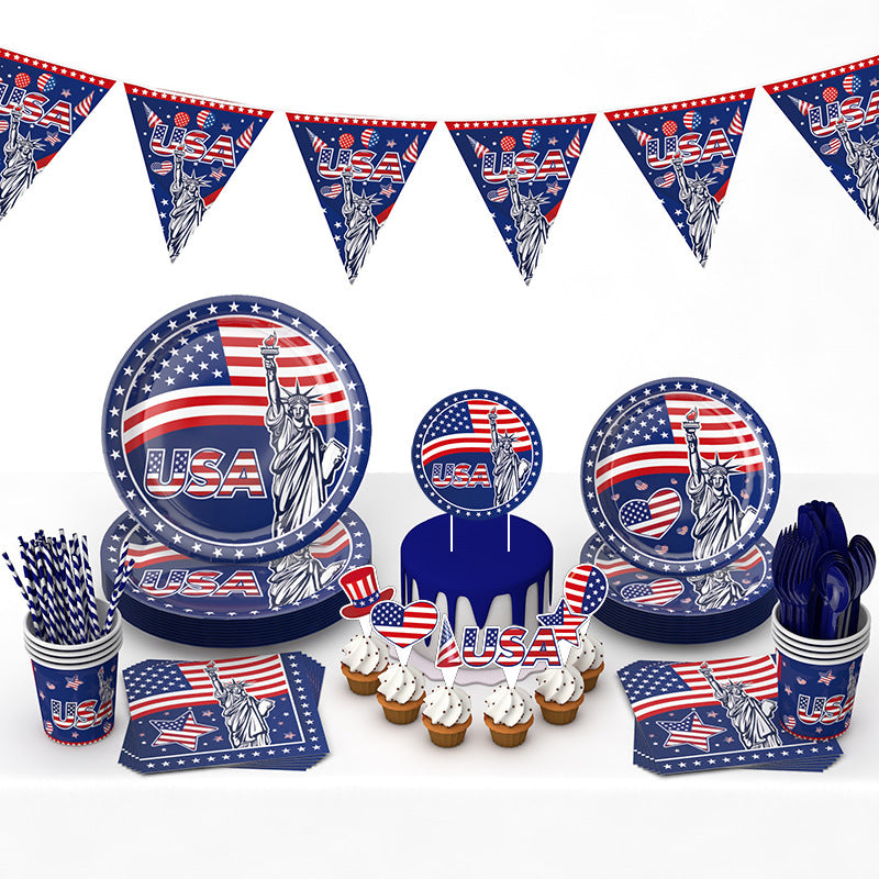 SUPSCW16 4th of July Party, 133pcs American Flag Independence Day Tableware Set, Patriotic Paper Plates and Napkins,Tablecloths,Cups, Knife, fork, spoon, Flatware Set for Patriotic Party Supplies, Serve 20