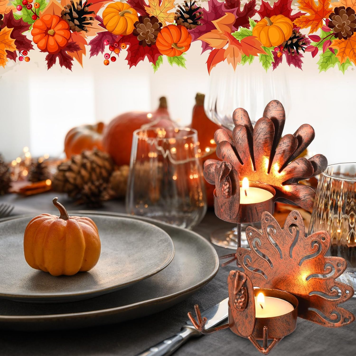 SUPSJC35 Thanksgiving Turkey Tea Lights Candle Holder