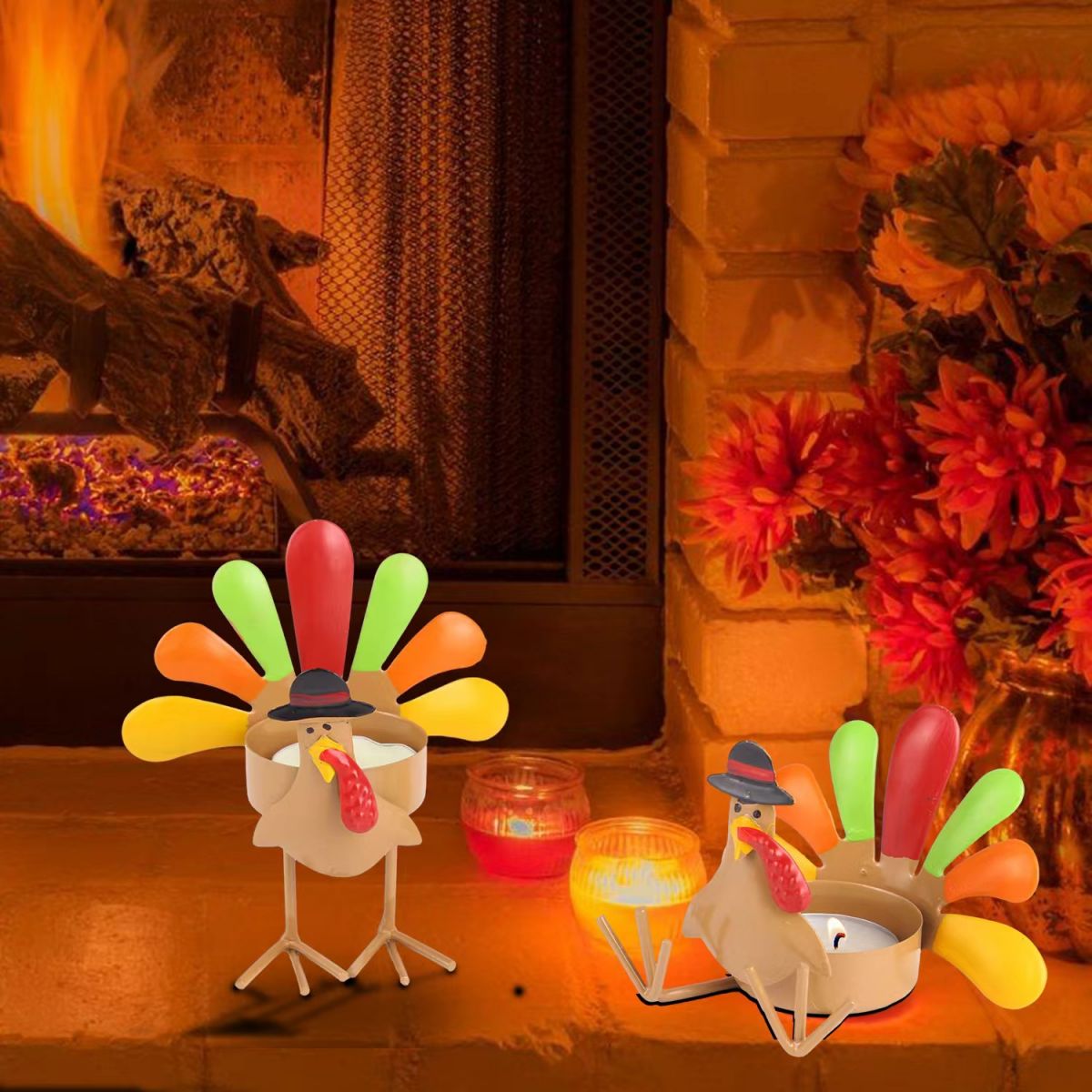 SUPSJC37 Thanksgiving Turkey Tea Lights Candle Holder