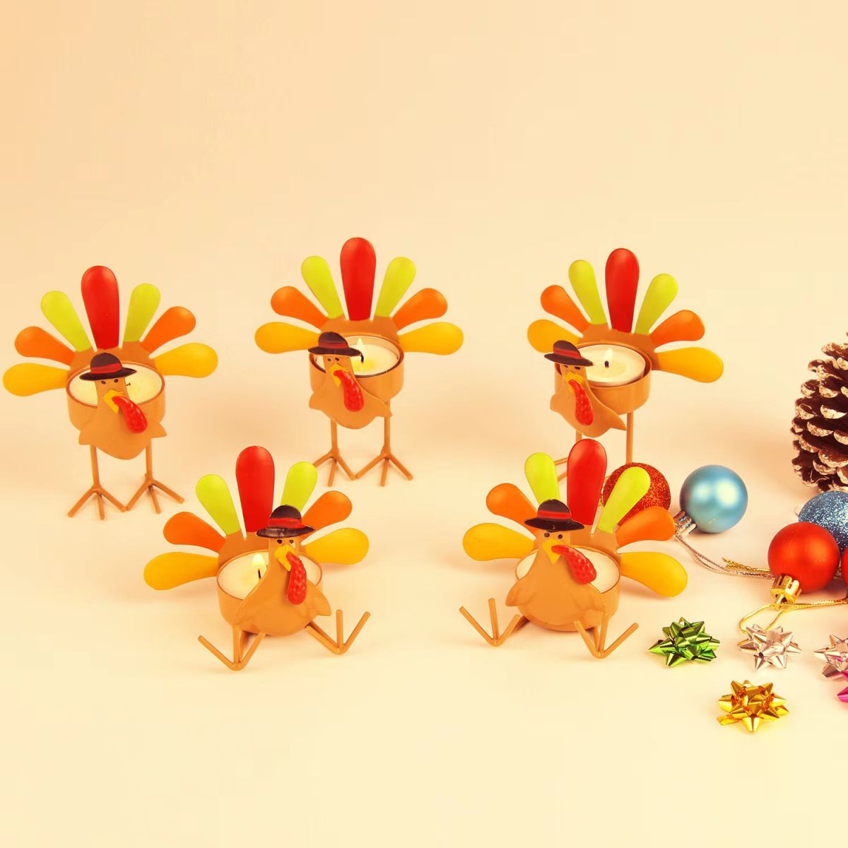 SUPSJC37 Thanksgiving Turkey Tea Lights Candle Holder