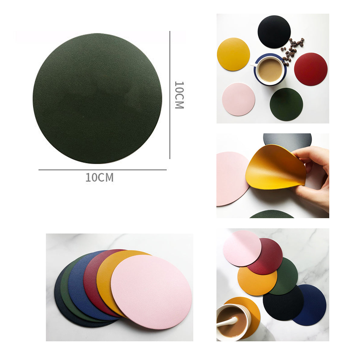 HUPSRC24 Soft Round Waterproof PU Leather Coaster
