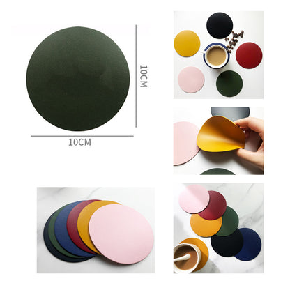 HUPSRC24 Soft Round Waterproof PU Leather Coaster