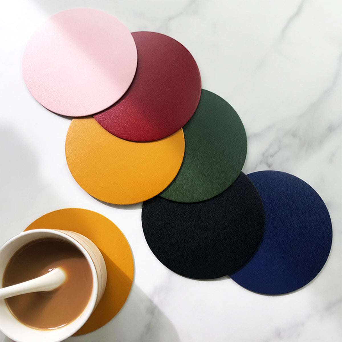HUPSRC24 Soft Round Waterproof PU Leather Coaster