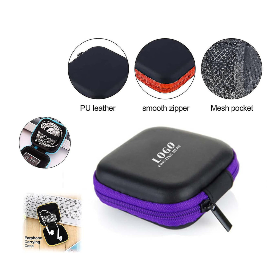 HUPSRC32 Square EVA Earphone Carrying Case